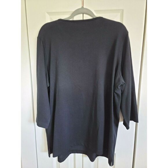 Quacker Factory 1X Embroidered/Beaded 3/4 Sleeve T-Shirt Top Black NWOT - Picture 2 of 7